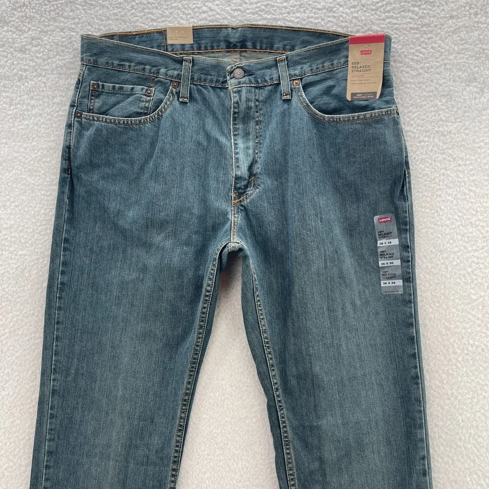 Levis Jeans Mens 36x36 Blue 559 Relaxed Straight Medium Wash Denim Grunge Y2K